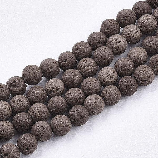 PandaHall Natural Lava Rock Beads Strands, Dyed, Round, Coconut Brown, 8~8.5mm, Hole: 1.8mm Lava Rock Round Brown