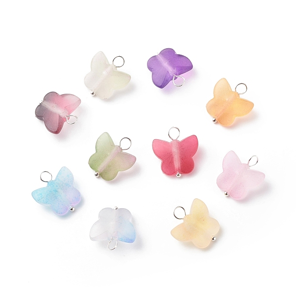 

PandaHall Frosted Two Tone Spray Painted Transparent Acrylic Pendants, with Brass Findings, Butterfly, Silver, 15.5x14x7mm, Hole: 2.5mm..., Multicolor