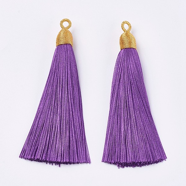 

PandaHall Polyester Tassel Big Pendants Decoration, Dark Violet, 85~90x9~10mm, Hole: 3mm Polyester Purple