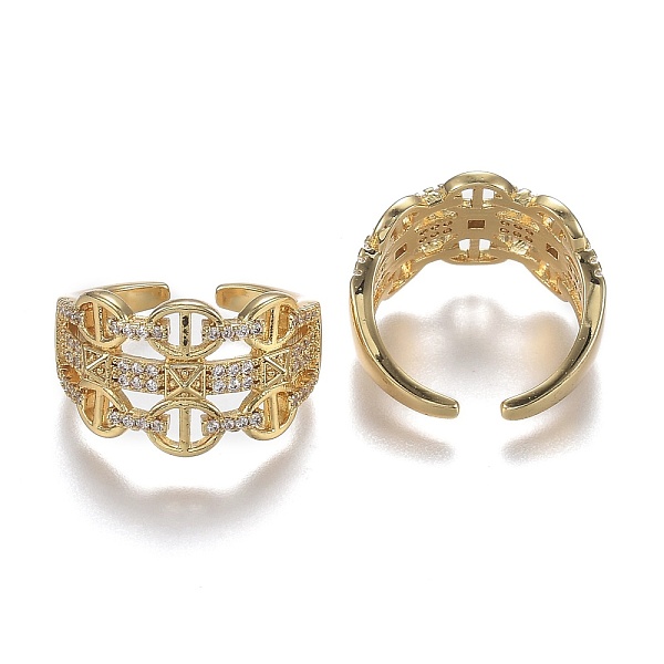 

PandaHall Adjustable Brass Micro Pave Clear Cubic Zirconia Cuff Rings, Open Rings, Long-Lasting Plated, Mariner Link Chain Shape, Real 18K...