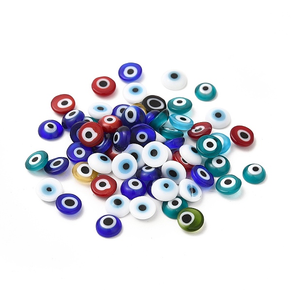 

PandaHall Handmade Lampwork Cabochons, Evil Eye, Mixed Color, 6.5x2.5~3mm Lampwork Evil Eye Multicolor