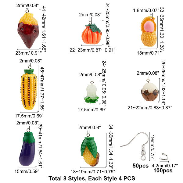 

PandaHall DIY 16Pairs Vegetables Themed Earring Making Kits, Including 8 Shapes Resin Pendants, Brass Earring Hooks & Jump Rings, Mixed..., Multicolor