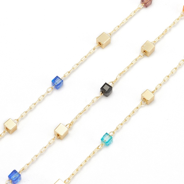 

PandaHall Handmade Glass Beaded Chains, with Brass Charms and Spool, Soldered, Long-Lasting Plated, Golden, Square, Colorful, 2x1x0.5mm...