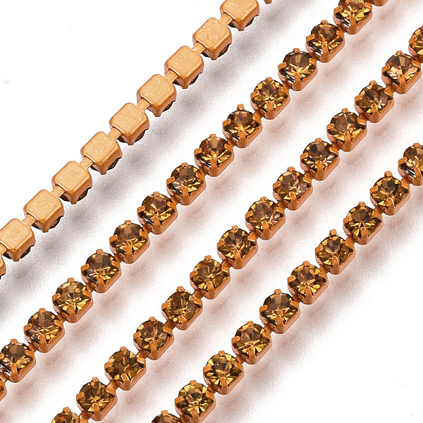 

PandaHall Electrophoresis Iron Rhinestone Strass Chains, Rhinestone Cup Chains, with Spool, Topaz, SS6.5, 2~2.1mm, about 10yards/roll..., Yellow
