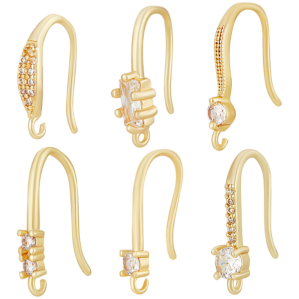 

PandaHall Beebeecraft 12 Pairs 6 Style Brass Micro Pave Clear Cubic Zirconia Earring Hooks, Ear Wire with Horizontal Loops, Real 18K Gold...