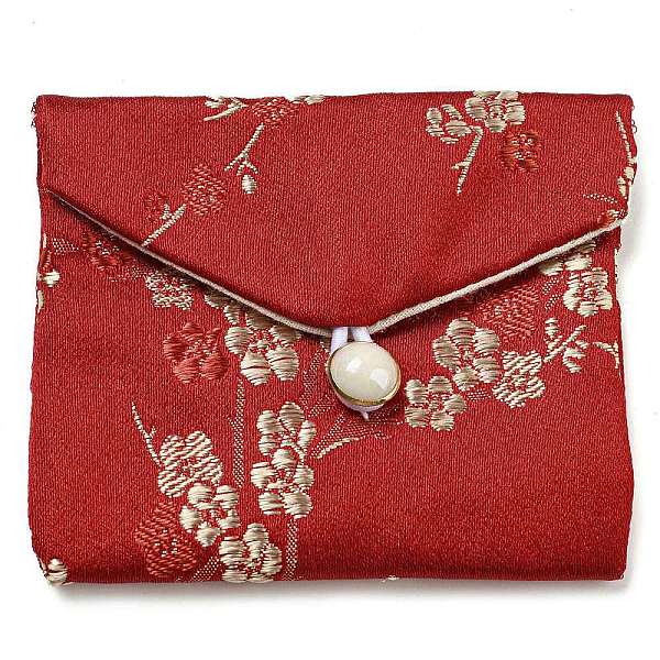 

PandaHall Chinese Style Floral Cloth Jewelry Storage Pouches, with Plastic Button, Rectangle Jewelry Gift Case for Bracelets, Earrings..., Red