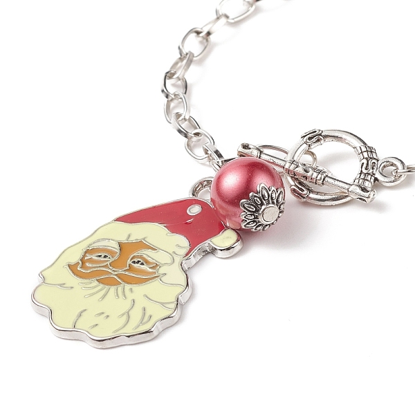 

PandaHall Christmas Iron Rolo Chains Charm Bracelets, with Alloy Pendant, Santa Claus, Lemon Chiffon, Platinum, 7-1/2 inch(190mm), 4mm Alloy