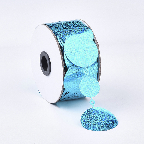 

PandaHall Plastic Paillette/Sequins Chain Rolls, Ornament Accessories, Flat Round, Deep Sky Blue, 30mm and 50mm, about 40m/roll Plastic Flat...