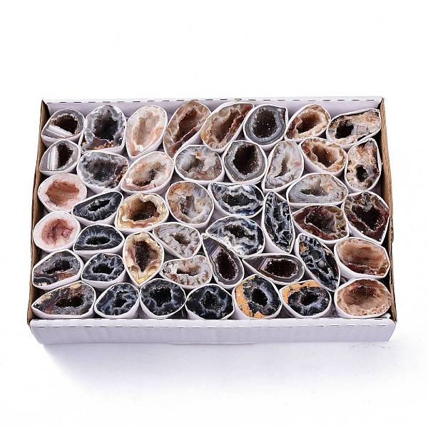 

PandaHall Natural Geode Agate Druzy Agate Display Decorations, Healing Crystals, Nuggets, 33~66x24~32x15~24mm, about 13~22 pairs/box Druzy...