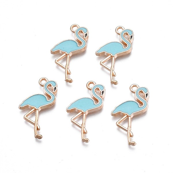 

PandaHall Alloy Enamel Pendants, Cadmium Free & Nickel Free & Lead Free, Light Gold, Flamingo Shape, Sky Blue, 25.5x15x2mm, Hole: 1.6mm...
