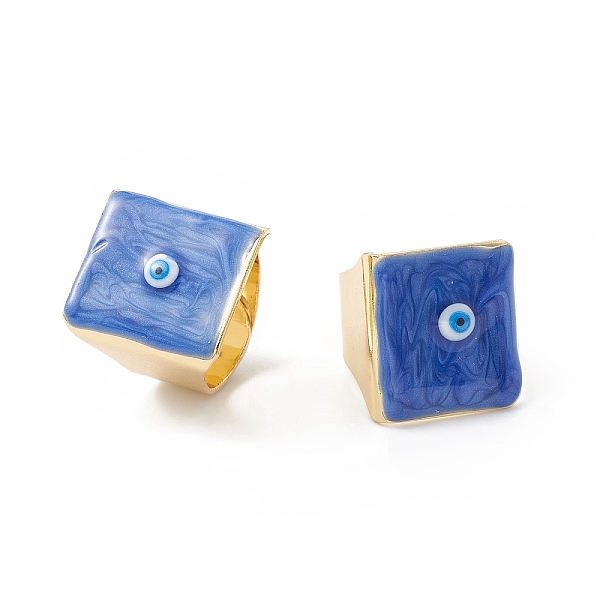 

PandaHall Square Enamel with Evil Eye Wide Band Finger Rings, Real 18K Gold Plated Brass Adjustable Rings for Women Men, Blue, 18.5mm, Inner...
