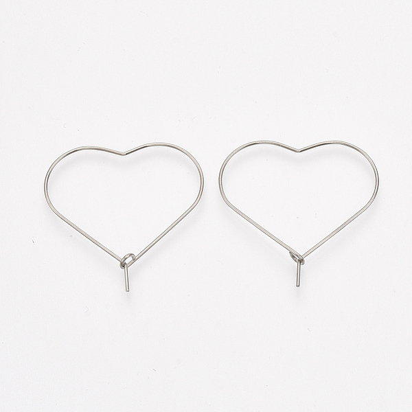 

PandaHall 304 Stainless Steel Hoop Earring Findings, Heart, Stainless Steel Color, 30x30x0.7mm, 21 Gauge, Pin: 0.7mm 304 Stainless Steel