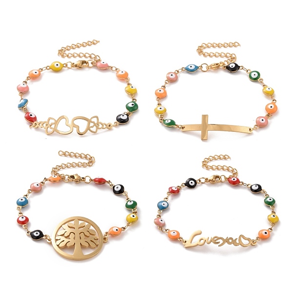 

PandaHall Vacuum Plating 304 Stainless Steel Link Bracelet, Colorful Enamel Evil Eye Chains Bracelet for Women, Golden, 6-7/8 inch(17.5cm)...
