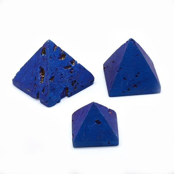 

PandaHall Electroplated Natural Druzy Geode Quartz Home Display Decorations, Pyramid, Blue Plated, 40x40x39mm Quartz Pyramid