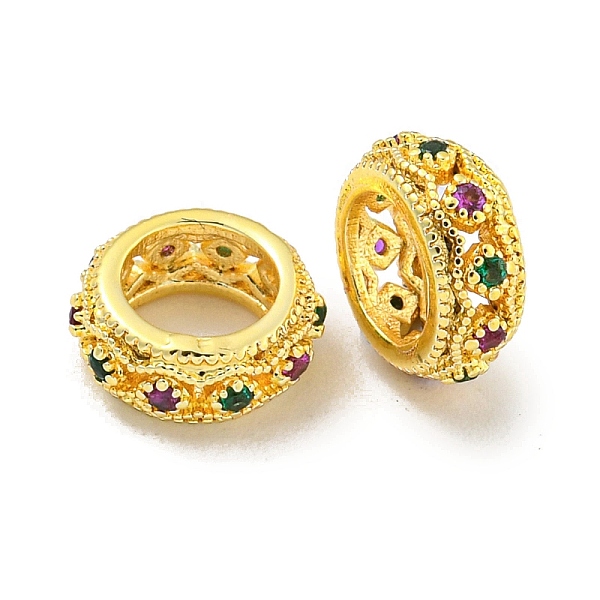 

PandaHall Rack Plating Brass Micro Pave Colorful Cubic Zirconia European Beads, Large Hole Beads, Long-Lasting Plated, Lead Free & Cadmium...