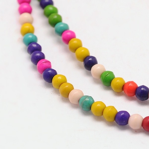 

PandaHall Dyed Synthetical Turquoise Round Bead Strand, Colorful, 3mm, Hole: 1mm, about 151pcs/strand, 15.5 inch Synthetic Turquoise Round