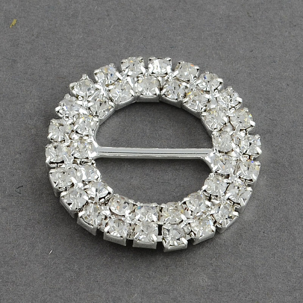 

PandaHall Shining Ring Wedding Invitation Ribbon Buckles, Brass Grade A Crystal Rhinestone Garment Dress Slide Buckles, Silver Color Plated...