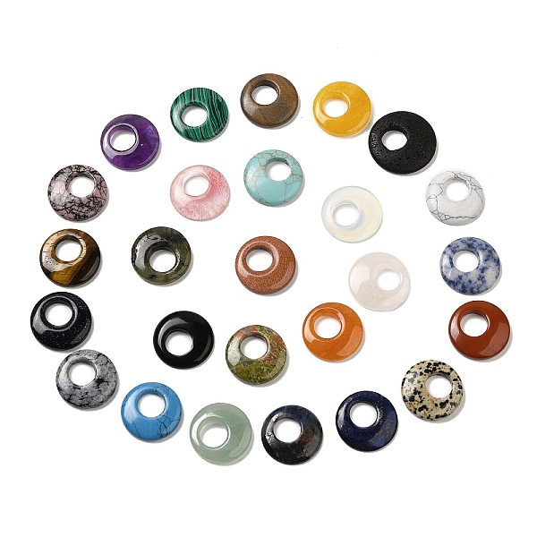

PandaHall Natural & Synthetic Mixed Gemstone Pendants, Donut/Pi Disc Charms, Mixed Dyed and Undyed, 27.5~28x4.5~5.5mm Mixed Stone Donut