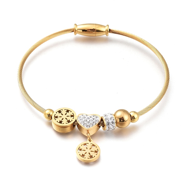 

PandaHall 304 Stainless Steel European Bracelets, with Polymer Clay Crystal Rhinestone and Magnetic Clasps, Flat Round with Snowflake..., Clear