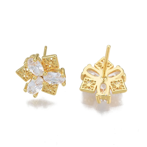 

PandaHall Clear Cubic Zirconia Flower Stud Earrings, Brass Jewelry for Women, Nickel Free, Real 18K Gold Plated, 11x11.5mm, Pin: 0.7mm Cubic...