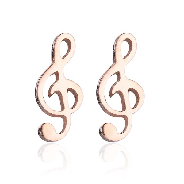 PandaHall 304 Stainless Steel Music Note Studs Earrings with 316 Stainless Steel Pins for Women, Rose Gold, 9x4mm 304 Stainless Steel...