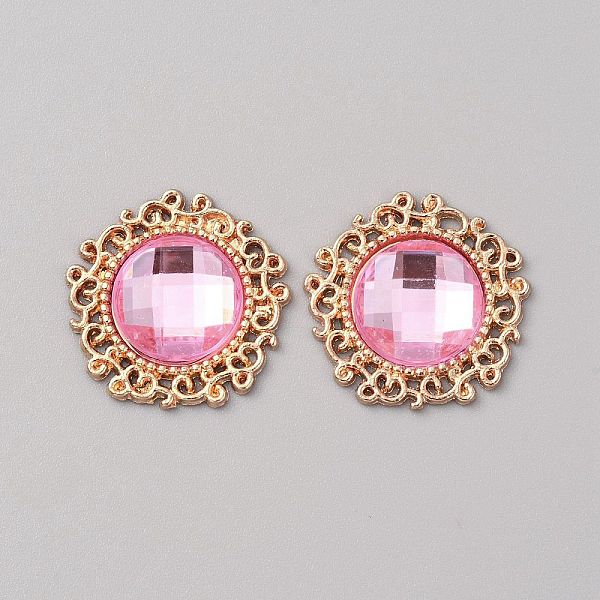 

PandaHall Glass Cabochons, with Light Gold Tone Alloy Finding, Flower, Hot Pink, 24~24.5x5~7mm Glass Flower