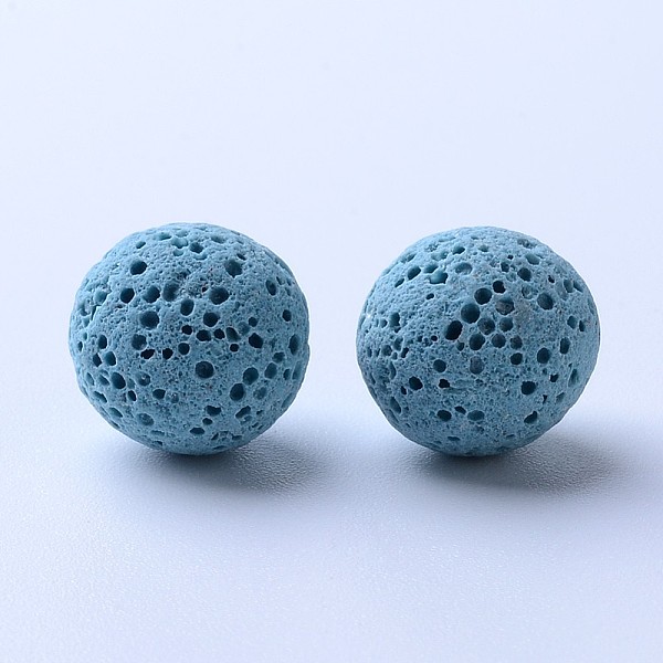 PandaHall Unwaxed Natural Lava Rock Beads, for Perfume Essential Oil Beads, Aromatherapy Beads, Dyed, Round, No Hole/Undrilled, Light Blue...