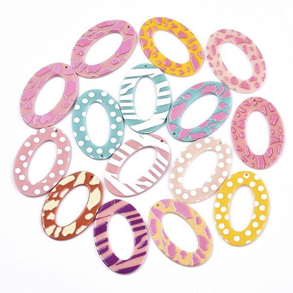 

PandaHall Opaque Printed Acrylic Pendants, Oval, Mixed Color, 43x29x2~3mm, Hole: 1.5mm Acrylic Oval Multicolor