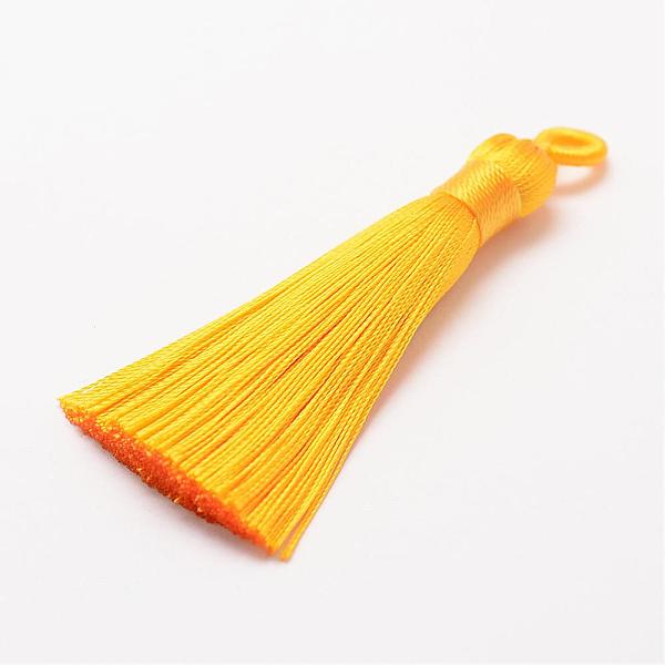 

PandaHall Polyester Tassel Big Pendant Decorations, Ice Silk Tassel, Gold, 60~67x8mm, Hole: 5x7mm Polyester Gold