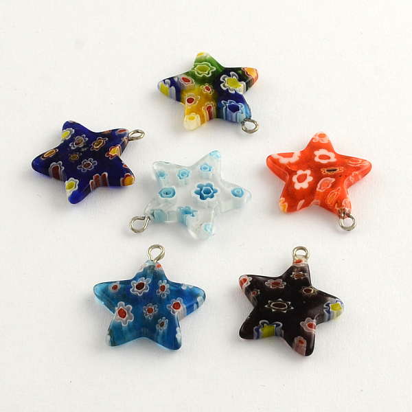 

PandaHall Handmade Millefiori Glass Pendants with Platinum Plated Iron Findings, Star, Mixed Color, 22x21x4mm, Hole: 2mm Millefiori Lampwork..., Multicolor
