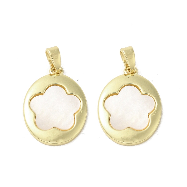 

PandaHall Brass Pave Shell Pendants, Oval with Flower Charms, Real 18K Gold Plated, 20.5x15x2mm, Hole: 3x4mm Shell Flower