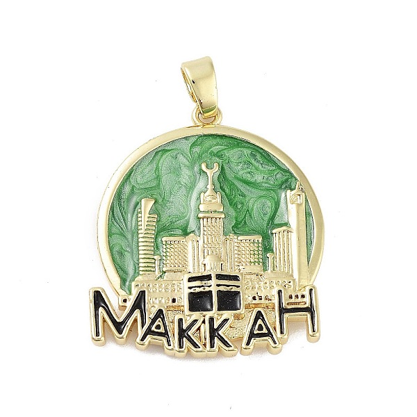 

PandaHall Rack Plating Brass Enamel Pendants, Long-Lasting Plated, Lead Free & Cadmium Free, Real 18K Gold Plated, Flat Round with MAKKAH...