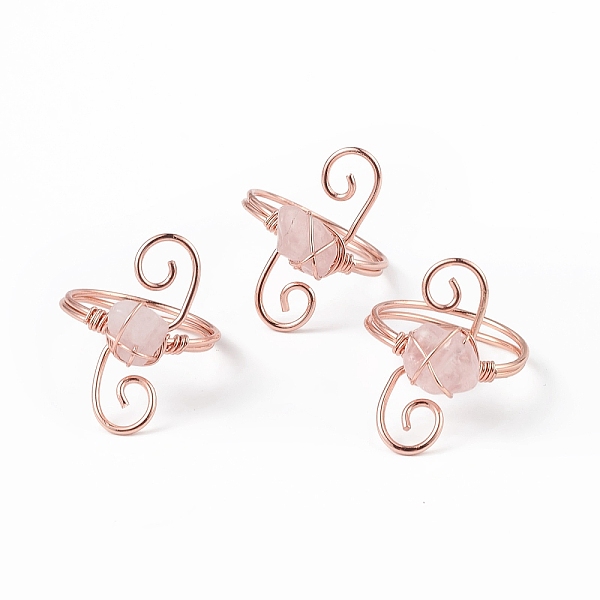 

PandaHall Natural Rose Quartz Chips with Vortex Finger Ring, Rose Gold Brass Wire Wrap Jewelry for Women, Inner Diameter: 18mm Rose Quartz