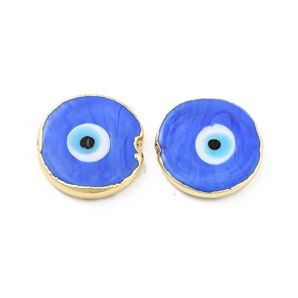 

PandaHall Rack Plating Handmade Evil Eye Lampwork Beads, with Brass Findings, Long-Lasting Plated, Flat Round, Royal Blue, 17.5~18x4.5~5mm...