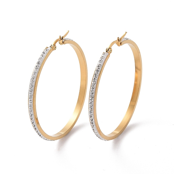 

PandaHall 304 Stainless Steel Hoop Earrings, with Polymer Clay and Rhinestone, Ring, Golden, Crystal, 51x49x3.5mm Rhinestone Ring Clear