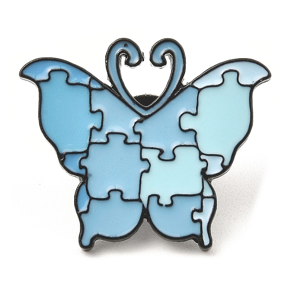 

PandaHall Black Alloy Brooches, Butterfly Puzzle Enamel Pins for Women, Light Cyan, 25x29x2mm Alloy+Enamel Butterfly