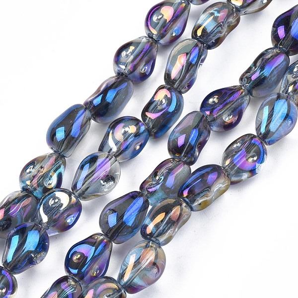 

PandaHall Electroplate Transparent Glass Beads Strands, AB Color Plated, Snake, Medium Blue, 8.5~9.5x7x6mm, Hole: 1mm, about 100pcs/strand...