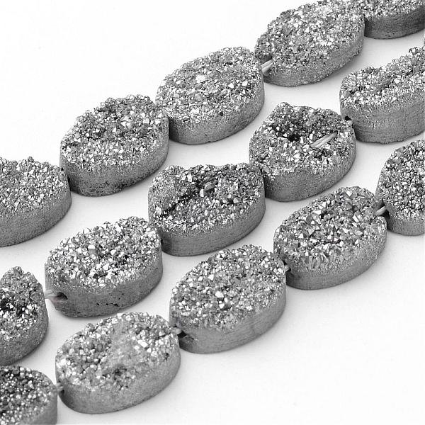 

PandaHall Electroplated Natural Quartz Crystal Beads Strands, Druzy Geode Crystal, Oval, Silver, 18x13~14x5~10mm, Hole: 2mm, about...