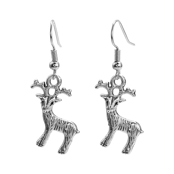 

PandaHall Fashion Alloy Enamel Earrings, with Brass Earring Hooks, Christmas Reindeer/Stag, for Christmas, Antique Silver, 42x17mm Alloy