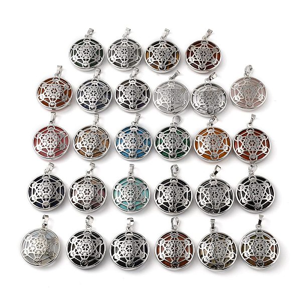 

PandaHall Natural & Synthetic Mixed Gemstone Pendants, with Rack Plating Brass Findings, Cadmium Free & Lead Free, Flat Round with Star...
