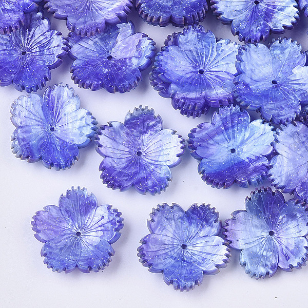 

PandaHall 5-Petal Two Tone Plastic Bead Caps, with Glitter Powder, Flower, Blue, 25.5x26x7mm, Hole: 1.2mm Plastic Blue