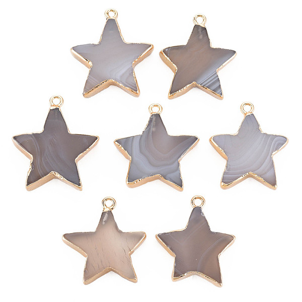 

PandaHall Natural Agate Pendants, with Light Gold Plated Iron Findings, Star, Dyed & Heated, Gray, 29~34x25~31x4~6.5mm, Hole: 2mm Natural...
