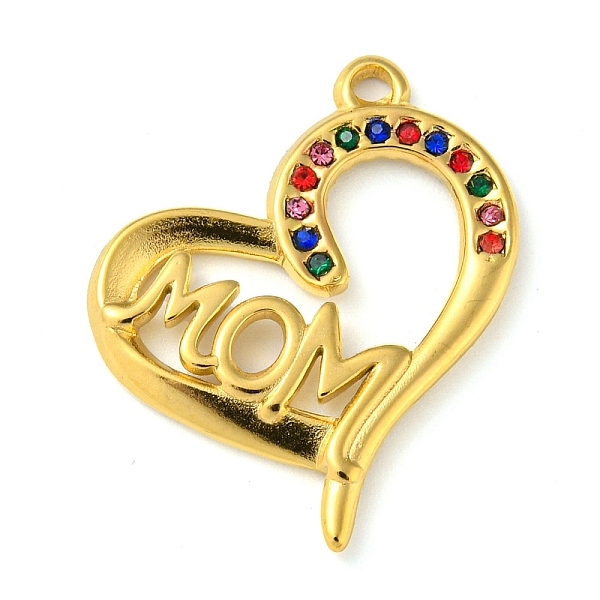 

PandaHall Ion Plating(IP) Real 18K Gold Plated 304 Stainless Steel Rhinestone Pendants, Heart with Word Mom Charms, for Mother's Day..., Multicolor