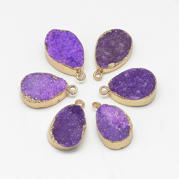 

PandaHall Natural Druzy Agate Pendants, Dyed, teardrop, with Golden Tone Brass Findings, Medium Purple, 27~35x17~21x5~12mm, Hole: 1~2mm...