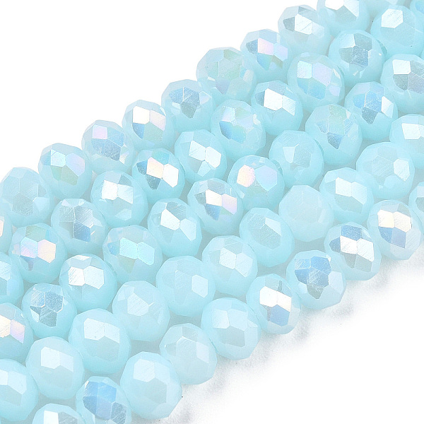

PandaHall Electroplate Glass Beads Strands, Opaque Solid Color, AB Color Plated, Faceted, Rondelle, Light Cyan, 4x3mm, Hole: 0.4mm, about...