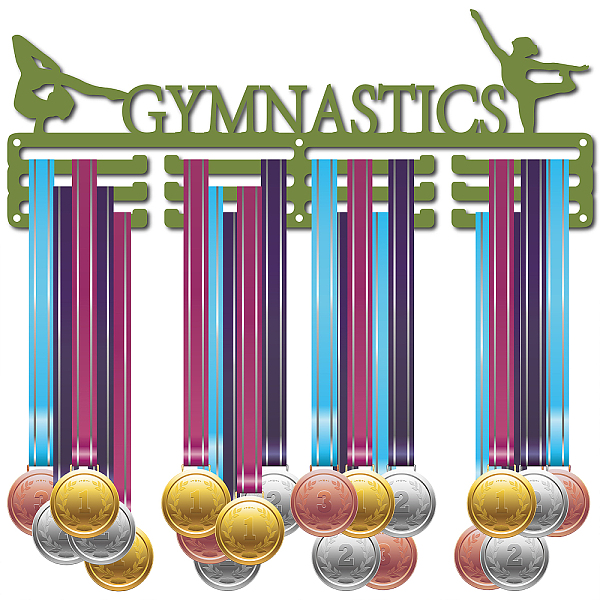 

PandaHall Iron Medal Holder Frame, Medals Display Hanger Rack, with Screws, Rectangle with Word GYMNASTICS, Yellow Green, 15x40cm Iron Human