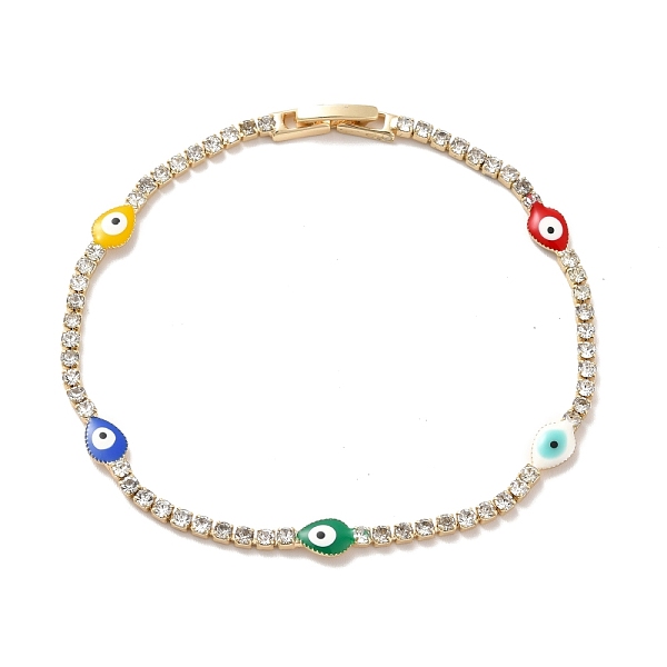 

PandaHall Clear Cubic Zirconia Tennis Bracelet with Enamel Teardrop Evil Eye, Rack Plating Iron Link Chains Bracelet for Women, Golden...