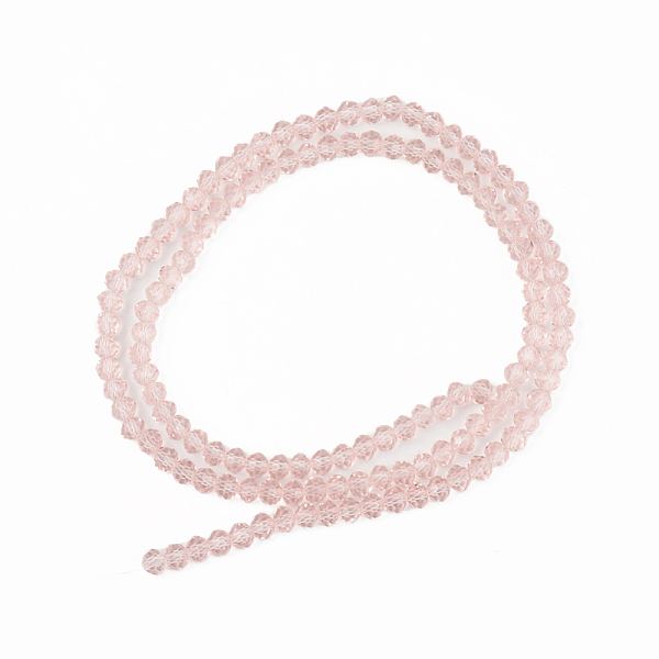 

PandaHall Glass Beads Strands, Faceted, Rondelle, Pink, 4x3mm, Hole: 0.9mm, about 113~115pcs/strand, 41~42cm Glass Rondelle Pink