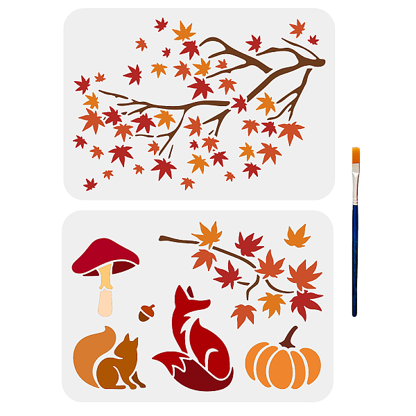 

PandaHall MAYJOYDIY US 2Pcs 2 Styles Autumn PET Hollow Out Drawing Painting Stencils, with 1Pc Art Paint Brushes, for DIY Scrapbook, Photo...