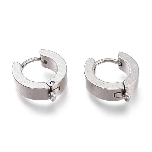 Tarnish Resistant 201 Stainless Steel Huggie Hoop Earrings Findings, with Vertical Loop, with 316 Surgical Stainless Steel Earring Pins, Ring, Stainless Steel Color, 15x13x4mm, Hole: 1.4mm, Pin: 1mm